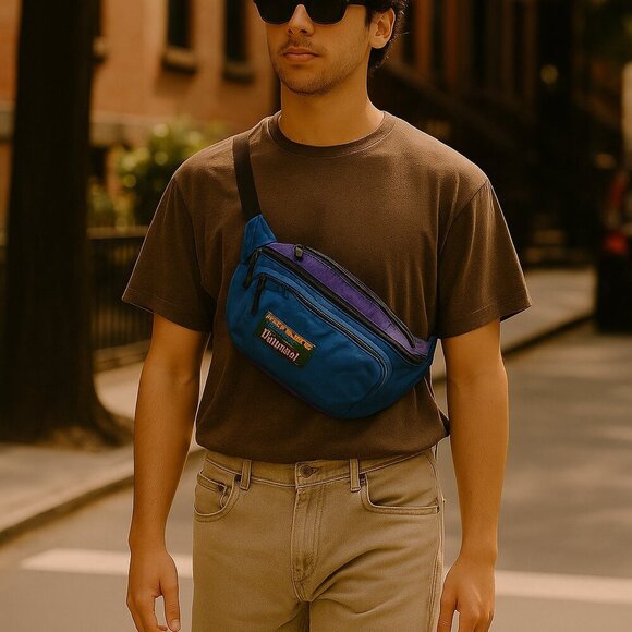 Vintage LL Bean Fanny Pack – Blue & Purple Nylon Waist Bag with Logo Patch – 90s - Picture 11 of 11